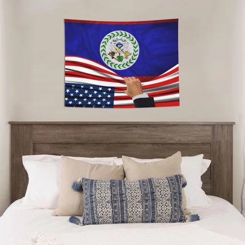Miniatura 5 de Tapiz decorativo para pared, diseño de bandera estadounidense y bandera de Belice, manteles de arte hippie de 29 x 37 pulgadas para dormitorio, sala