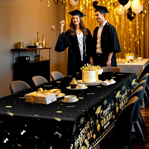 Miniatura 7 de KatchOn Mantel de graduación extragrande de 54 x 108 pulgadas, paquete de 3, decoraciones de graduación 2026, mantel de graduación negro y dorado