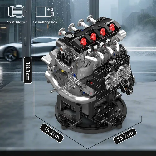 Miniatura 5 de Mould King 10234 VTEC Kit de construcción de modelo de motor, más de 772 piezas, proyecto de montaje mecánico tipo V con pistón sincronizado