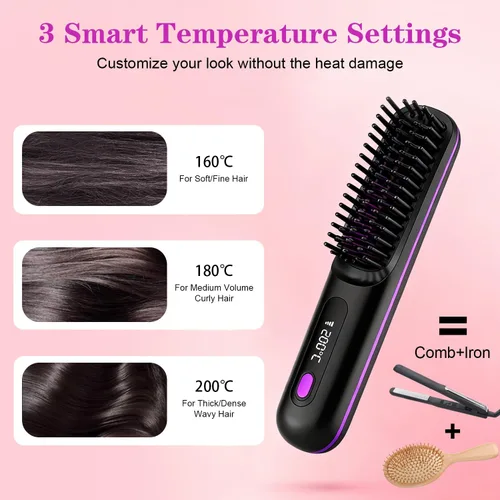 Miniatura 3 de Go Brush Pro - Cepillo alisador de pelo inalámbrico, cepillos alisadores portátiles para viajes, mini cepillos de pelo inalámbricos de calentamiento