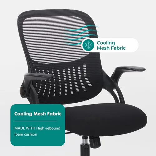 Miniatura 5 de Silla ejecutiva Sweetcrispy para oficina y hogar, ergonómica de malla con respaldo medio ajustable, giratoria con soporte lumbar cómodo, brazos Negro