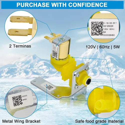 Miniatura 6 de 000009123 IH9123 33129026 válvula de entrada de agua para máquinas de hielo manitowoc, 120V 60Hz 5W se adapta para I, IB, S, SD, JC, QR, SD y K