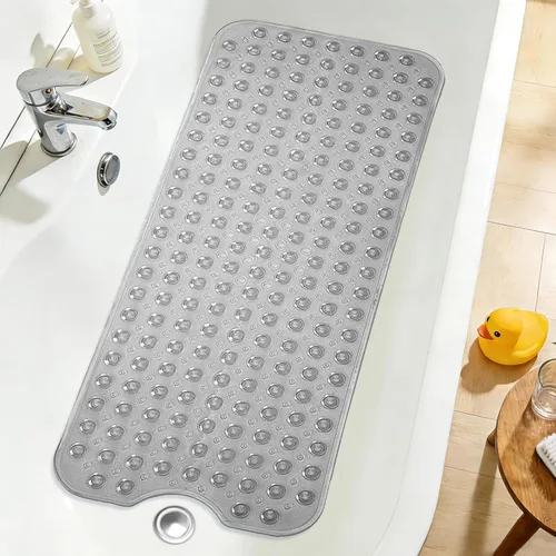 Miniatura 47 de Tapete de ducha negro antideslizante de 17 x 30 pulgadas, tamaño estándar, tapete de baño de burbujas suaves para ducha interior, tapete de baño