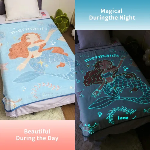 Miniatura 8 de Manta de sirena que brilla en la oscuridad, regalos para niñas, manta súper suave de 3, 4, 5, 6, 7, 8, 9 años, juguetes para niñas de 6 a 8 años