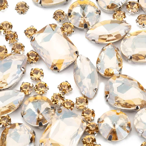 Miniatura 14 de Diamantes de imitación dorados, Choupee Diamantes de imitación para coser, Gemas de vidrio para coser, Joyas para ropa, manualidades de ropa, Garra