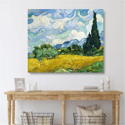Miniatura 593 de A&T ARTWORK Campo de trigo con cipreses de Van Gogh Las reproducciones de arte clásico mundial, impresiones en lienzo giclée para decoración