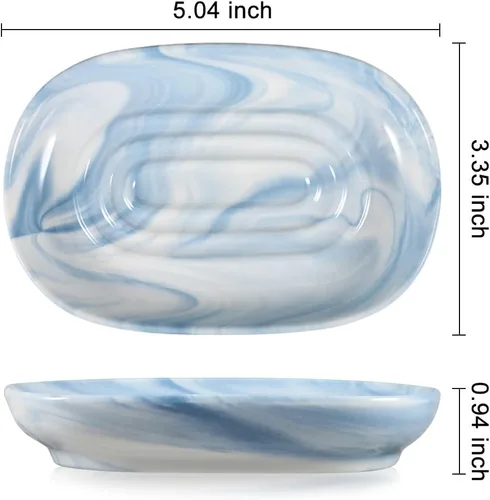 Miniatura 2 de Jabonera de cerámica hecha a mano, jabonera decorativa con texturas únicas de mármol, soporte antideslizante para barra de jabón para baño y cocina