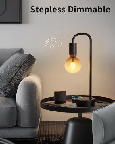 Miniatura 2 de ONEWISH Lámpara de mesa industrial para dormitorio, lámparas de noche modernas totalmente regulables con bombilla de luz cálida de 2700K