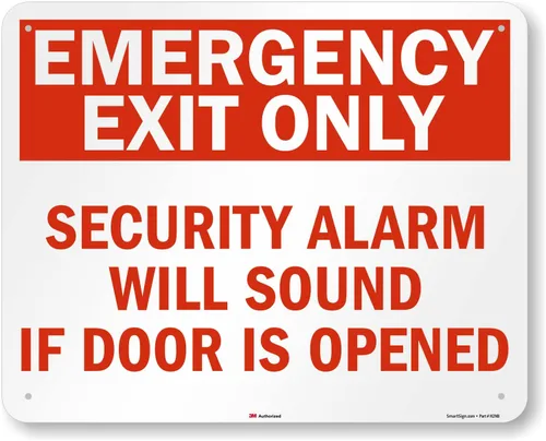 Miniatura 10 de SmartSign Paquete de 4 etiquetas adhesivas de 5 x 7 pulgadas con texto en inglés "Solo salida de emergencia, alarma de seguridad sonará si la puerta