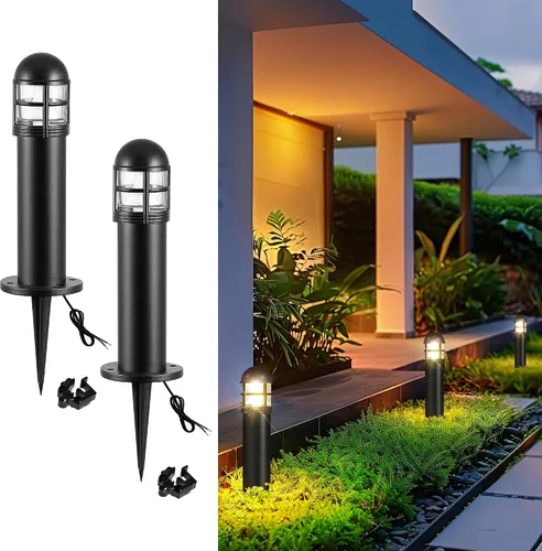 Miniatura 13 de 2 paquetes de luces de paisaje de bajo voltaje para caminos, luz de bolardo LED de 12V IP67 impermeable, luces cableadas para entrada al aire libre