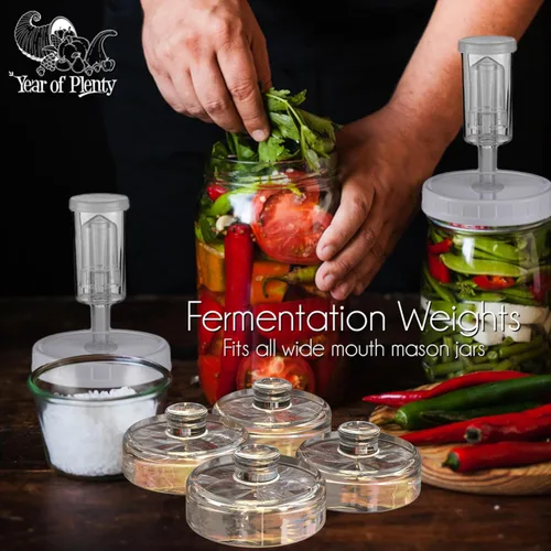 Miniatura 7 de Year of Plenty Pesos de fermentación, mango de agarre antideslizante, para fermentar chucrut, pepinillos, kimchi en frascos Mason de boca ancha, sin