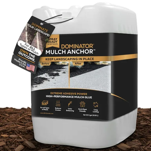 Ancla de Mantillo Dominator 5 Galones - Adhesivo para Mantillo, Guijarro de Guisante y Adhesivo Estabilizador de Roca, Listo para Usar en Aerosol,