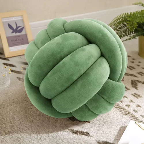 Miniatura 37 de Almohada Bola de Nudo Gris, Almohada Decorativa Hecha a Mano, Cojín Redondo Suave Anudado para Sofá y Dormitorio, Linda Decoración del Hogar