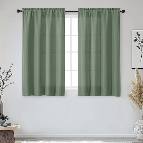 Miniatura 36 de OWENIE Bob Juego de 2 Paneles de Cortinas Negras de Cocina para Ventanas de 36 Pulgadas de Largo, Cortinas Cortas de Café con Textura de Lino