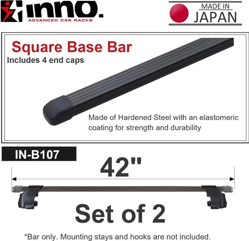 Miniatura 3 de INNO IN-B107A Barras transversales cuadradas para sistemas de estanterías de techo - 42 pulgadas (1 par) (negro)