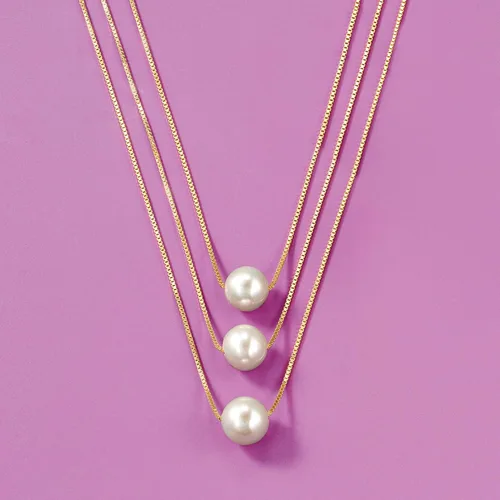 Miniatura 4 de Ross-Simons 9-9.5mm Cultured Pearl 3-Strand Layered Necklace