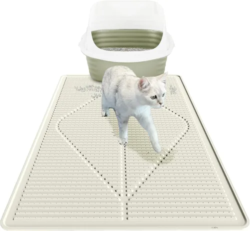Miniatura 9 de Mofason Tapete de goma para arena para gatos, tapete para caja de arena para gatitos, tapete de silicona para atrapar arena, suministros y Negro