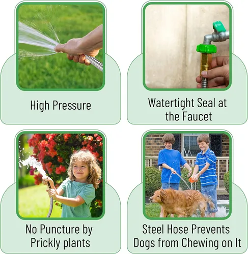 Miniatura 7 de UNCO Manguera de jardín corta de acero inoxidable resistente de 3 pies, de metal, manguera de agua, no se dobla, duradera, flexible, ligera Plateado