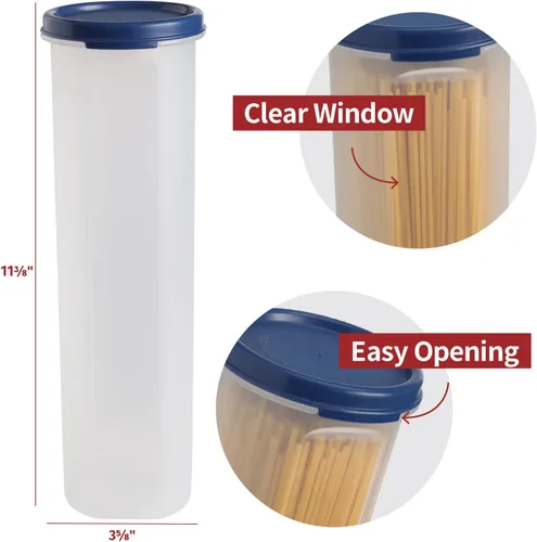 Miniatura 3 de Contenedor de pasta de espagueti transparente alto con tapa, paquete de 2. Organización multiusos de despensa de cocina y almacenamiento de Azul