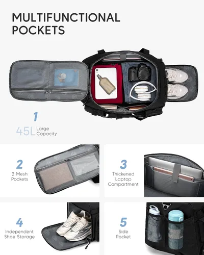 Miniatura 2 de Bolsa táctica de gimnasio con compartimento para zapatos, mochila de viaje 3 en 1, mochila para artículos personales, mochila de fin de semana