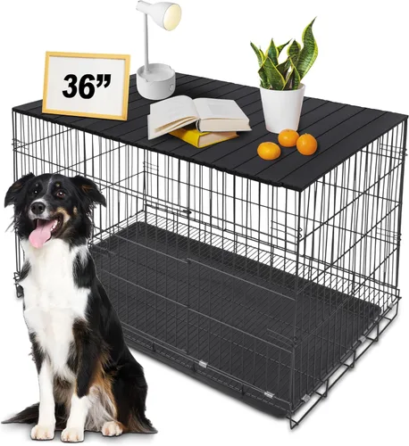 Decoración de jaula de perro de metal con imanes para jaula de 36 pulgadas, decoración de jaula de aluminio plegable para perros, mesa decorativa de