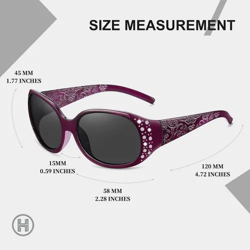 Miniatura 4 de HAOLOTA Gafas de sol polarizadas para mujer, lentes de sol envolventes con diamantes de imitación con protección UV400