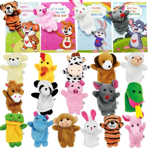 Paquete de 16 marionetas de dedo de animales, juego de marionetas de peluche para niños, recuerdos de fiesta de Pascua, rellenos de cesta de Pascua,