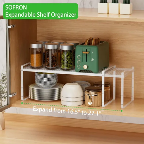 Miniatura 3 de Estante de Almacenamiento de Gabinete Expandible Organizador Apilable para Cocina Baño Despensa Especias Alacena Café Encimera Hogar Oficina Blanco