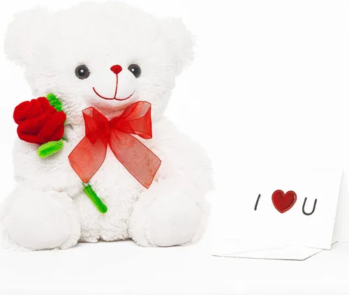 Miniatura 2 de Oso de peluche de 12 pulgadas para el Día de la Madre, regalo con rosa, regalo para novia, mujeres, ella, él, cumpleaños, boda, San Valentín, blanco