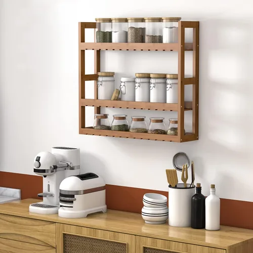 Miniatura 5 de Estante Domax de bambú para baño, de 3 niveles, de montaje en pared, multifuncional, capa ajustable, de pie, para colocar por encima del inodoro