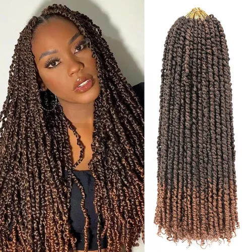 Miniatura 9 de Leeven Cabello de Ganchillo para Mujeres 16 Pulgadas Cabello de Passion Twist Pre-Retorcido 8 Paquetes Ombre Marrón Pre-Enrollado Bomb Crochet #T30