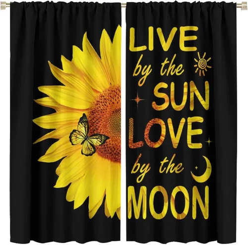 Miniatura 19 de Cortinas opacas con diseño de girasoles para ventana, puesta de sol sobre girasol, para dormitorio, sala de estar, cocina, decoración del hogar, 42