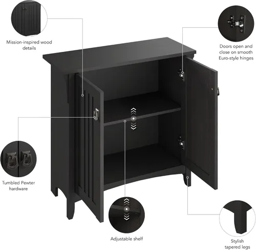Miniatura 4 de Bush Furniture Salinas - Armario de almacenamiento pequeño con puertas y estantes en color blanco antiguo, baúl de 2 puertas para oficina en casa