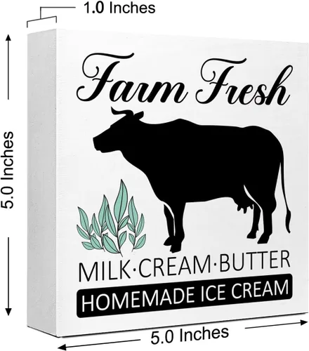 Miniatura 2 de LVQHI Letrero de madera artesanal con diseño de granja de crema de leche fresca y mantequilla, heladería casera, letrero de granja lechera