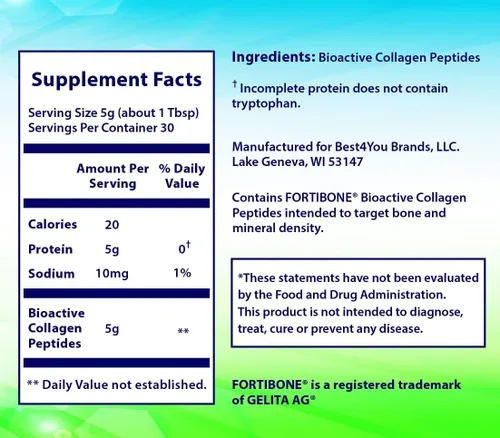 Miniatura 4 de Colágeno, suplemento en polvo de péptidos de colágeno hidrolizados bioactivos, FORTIBONE, sin sabor, tipo I y III, sin gluten, Kosher, suministro