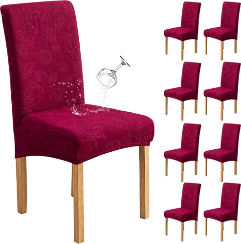 Miniatura 23 de Genina Juego de 2 fundas impermeables para sillas de comedor, fundas elásticas para sillas de comedor con hojas jacquard, protectores extraíbles
