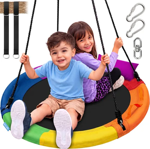 Miniatura 8 de SereneLife Columpio de platillo de 40 pulgadas, juego de columpios para exteriores con kit universal para colgar, asiento giratorio con almohada
