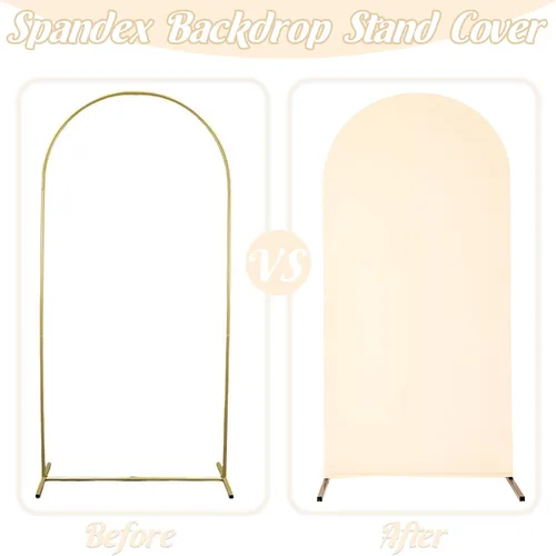 Miniatura 4 de Cubierta de Arco de Boda Ajustada de Spandex 7.2 Pies Beige, Cubierta de Fondo de Arco con Parte Superior Redonda, Cubiertas de Soporte de Fondo