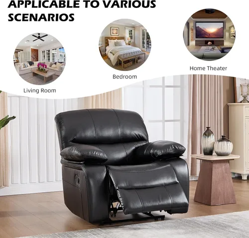 Miniatura 5 de EBELLO Americana - Silla reclinable manual de piel sintética, sofá reclinable individual minimalista con reposapiés, reposacabezas y reposabrazos