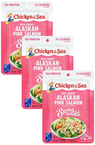 Miniatura 16 de Chicken of the Sea Salmón rosa de Alaska, paquetes de 2.5 oz. (Caja de 12), salmón capturado en la naturaleza, condimento para bagel de todo tipo