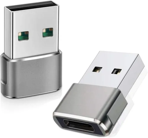 QCEs Adaptador USB a USB C, 2 unidades USB-C hembra a USB macho convertidor de cargador para iPhone 17/16/15/14/13/12/11 Pro Max CarPlay, Apple