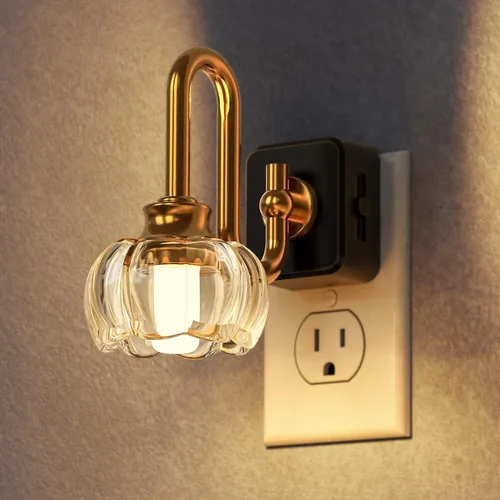 Miniatura 13 de DORESshop Luz nocturna LED, luces nocturnas giratorias que se enchufan a la pared con sensor de luz automática de 3000 K luz nocturna con brillo