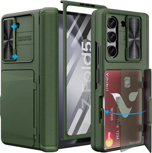 Miniatura 16 de Vihibii Funda para Samsung Galaxy Z Fold 5 con soporte para S Pen, tarjetero y cubierta de lente deslizante, protector de pantalla y protección