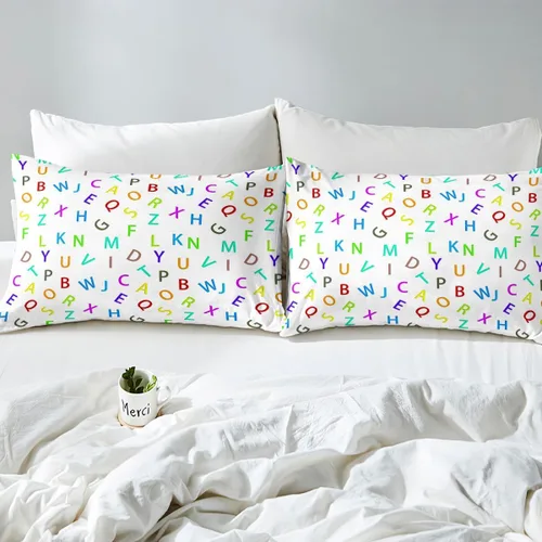 Miniatura 4 de Feelyou Juego de ropa de cama con alfabeto 3D, juego de sábanas coloridas del alfabeto inglés para niños y adultos, sábanas de dibujos animados