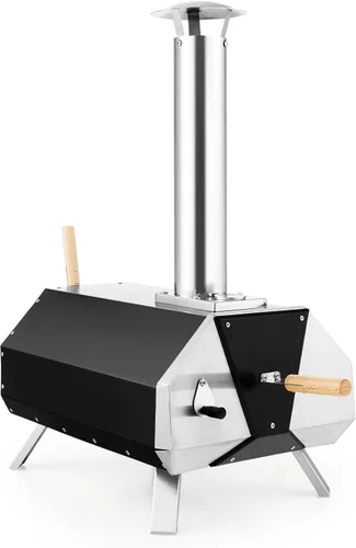 Miniatura 9 de Giantex Horno de pizza al aire libre, parrilla de pellets de madera con piedra de 12 pulgadas, pelar, patas plegables, fabricante portátil de acero