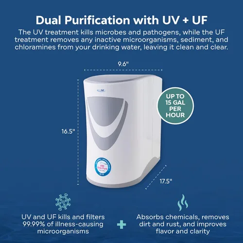 Miniatura 3 de AMI Sola Purificador de agua UV puro bajo el mostrador, filtro de agua para fregadero con UV y UF