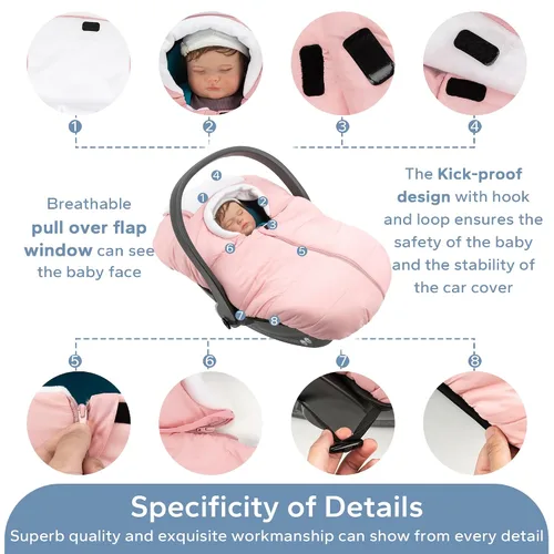 Miniatura 4 de SERAPHY Funda de Asiento de Coche para Bebé de Invierno, Funda de Asiento de Coche para Bebés, Toldo Universal Cálido para Asiento de Coche de Bebé