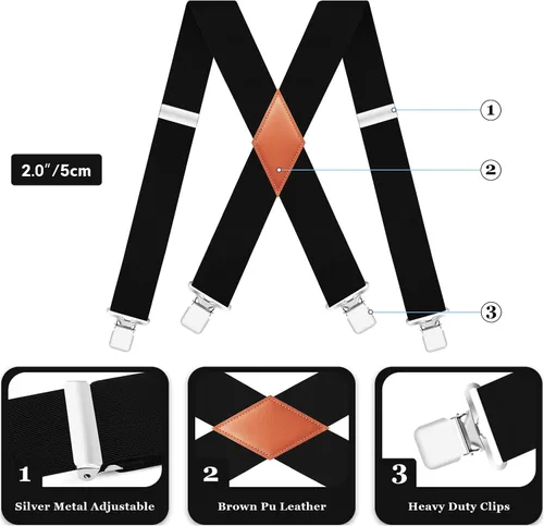 Miniatura 2 de Howwide Tirantes de 2 pulgadas para hombre resistentes con clips X-Back elástico ajustable
