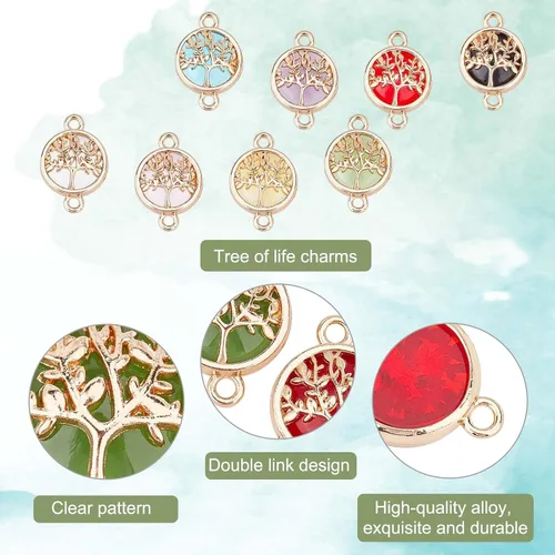 Miniatura 4 de PH PandaHall 32 dijes colgantes del árbol de la vida, 8 colores de aleación de vidrio, dijes de conector de joyería para collares, aretes, joyería
