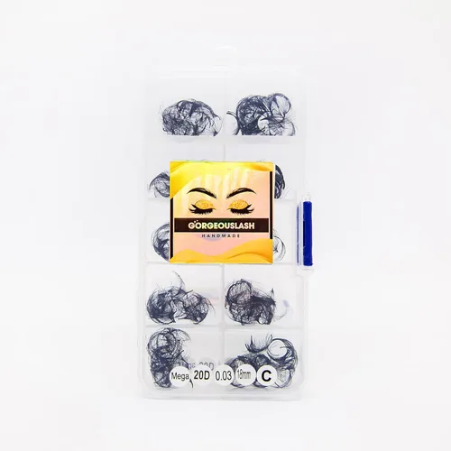 Miniatura 19 de Extensiones de pestañas 20D, 25D. 500 abanicos de pestañas prefabricados. Extensiones de pestañas. Hechas a mano (20D - rizo D - 0.03, 0.55 pulgadas)
